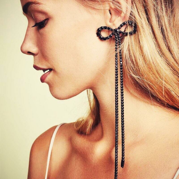 Jewelry - 🌈Long Ribbon Rhinestone Earrings